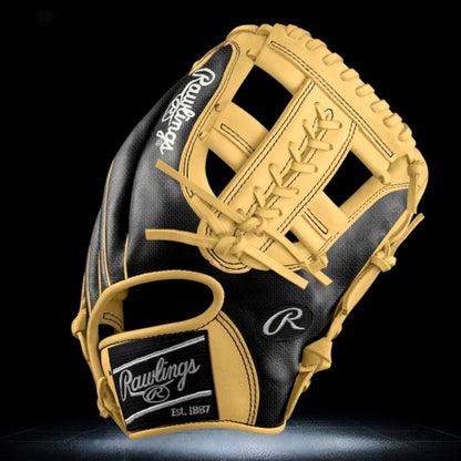 Rawlings Custom 11.50” Laced Single Post Black Speed Shell Camel Heart of the Hide Infield Glove