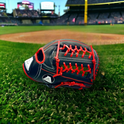 Akadema Torino Series 11.5” Inch Red Black Modified Trapeze Red Black Infield Pitcher Glove - CustomBallgloves.com