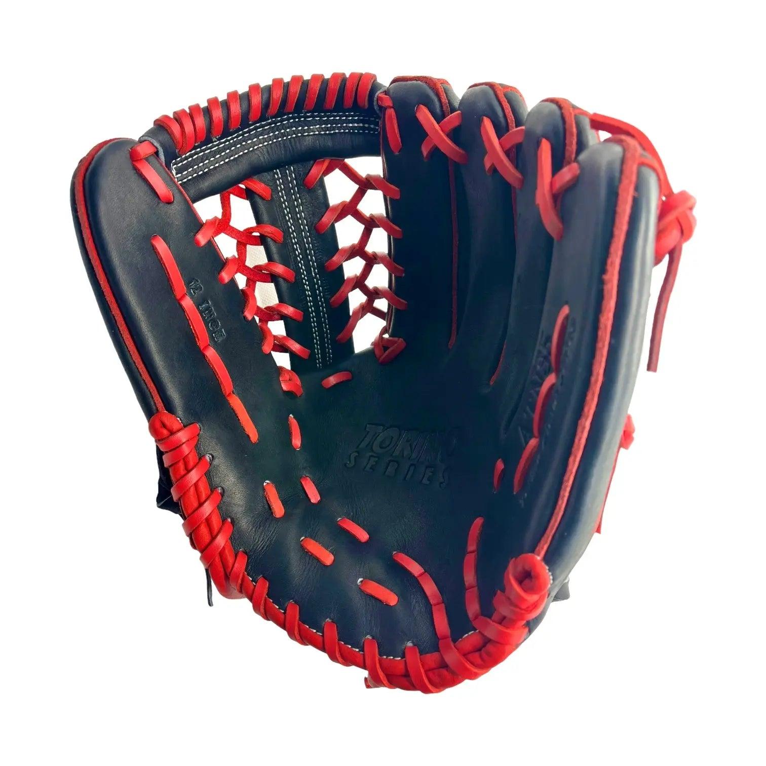 Akadema Torino Series 11.5” Inch Red Black Modified Trapeze Red Black Infield Pitcher Glove - CustomBallgloves.com