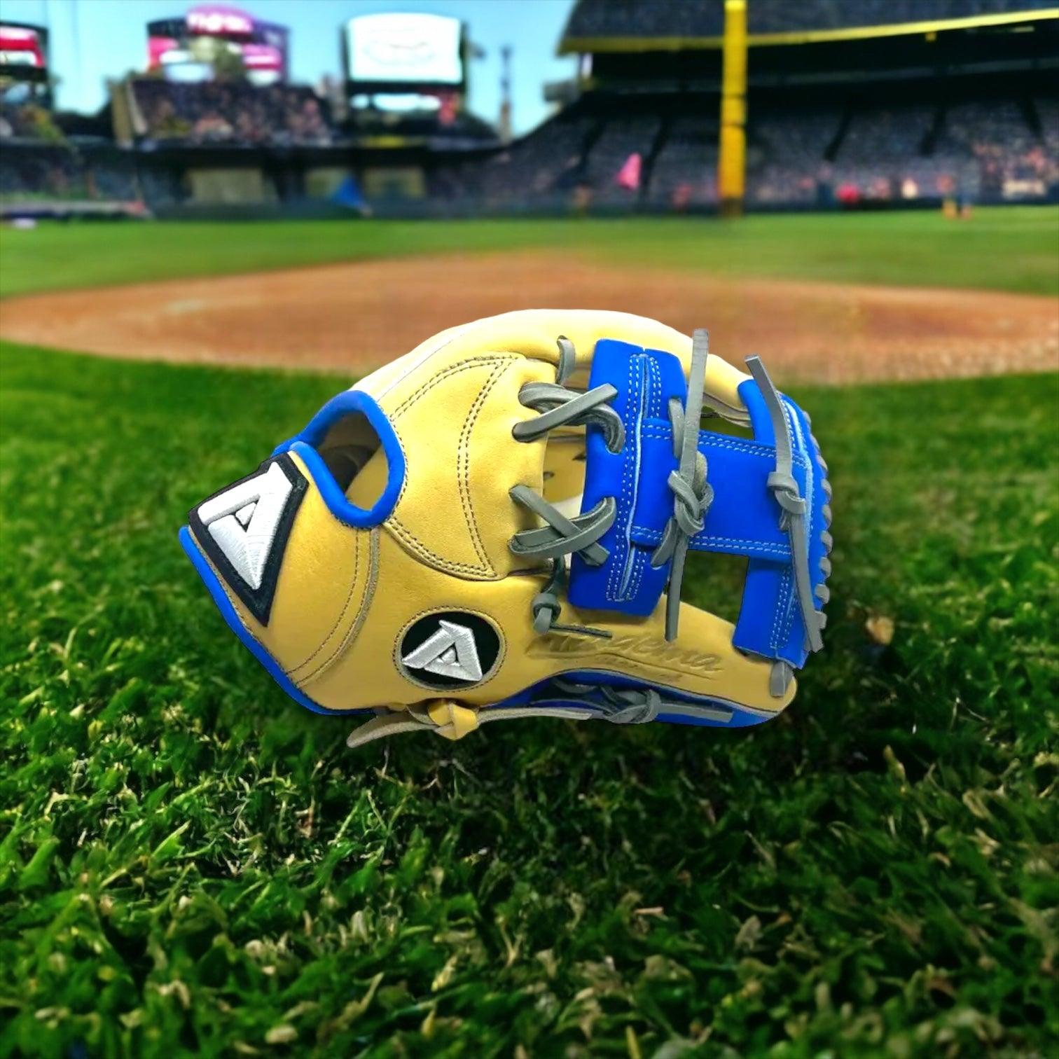 Akadema Torino Series 11.50” Inch I-Web Blonde Blue Gray Infielder Glove - CustomBallgloves.com