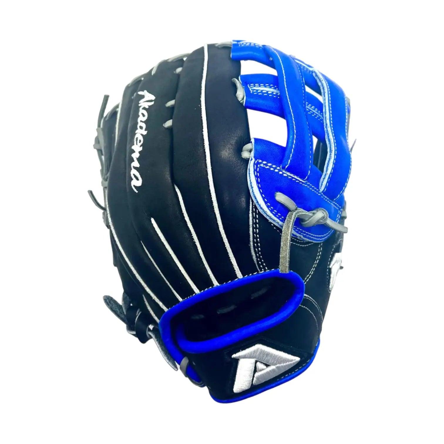 Akadema Torino Series 12.75” Inch H-Web Black Blue Gray Infielders Glove - CustomBallgloves.com