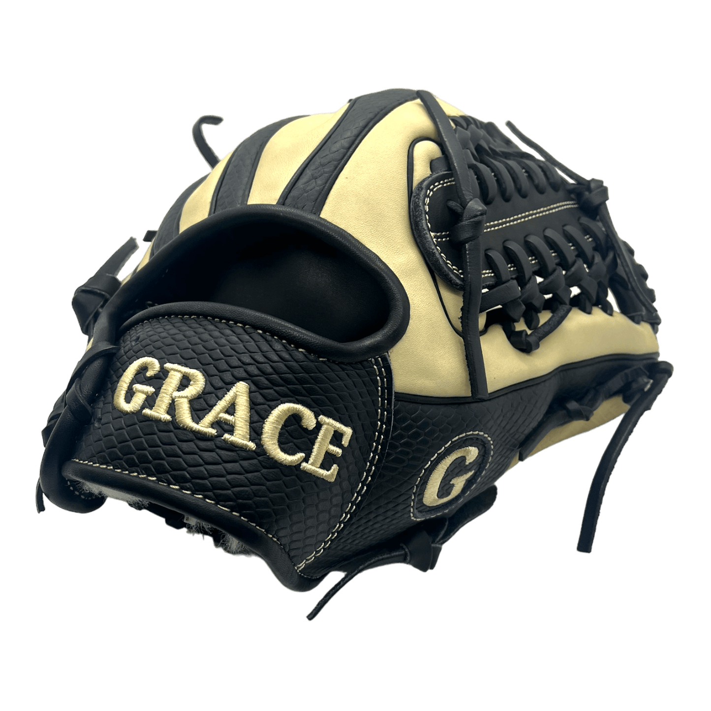 Grace Custom 11.5” Inch Modified Trapeze Black Snake Skin Blonde Infield Pitcher Glove - CustomBallgloves.com