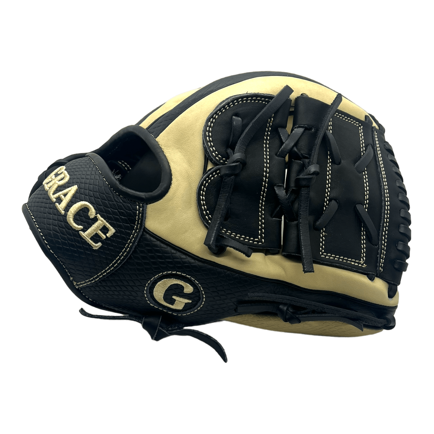 Grace Custom 11.75” Inch Two Piece Web Black Snake Skin Blonde Pitcher Glove - CustomBallgloves.com