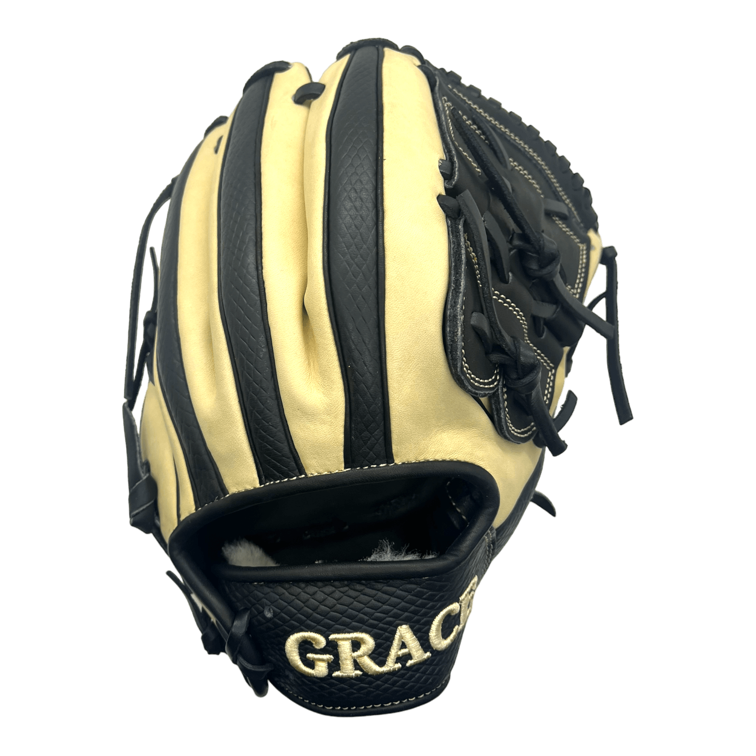 Grace Custom 11.75” Inch Two Piece Web Black Snake Skin Blonde Pitcher Glove - CustomBallgloves.com