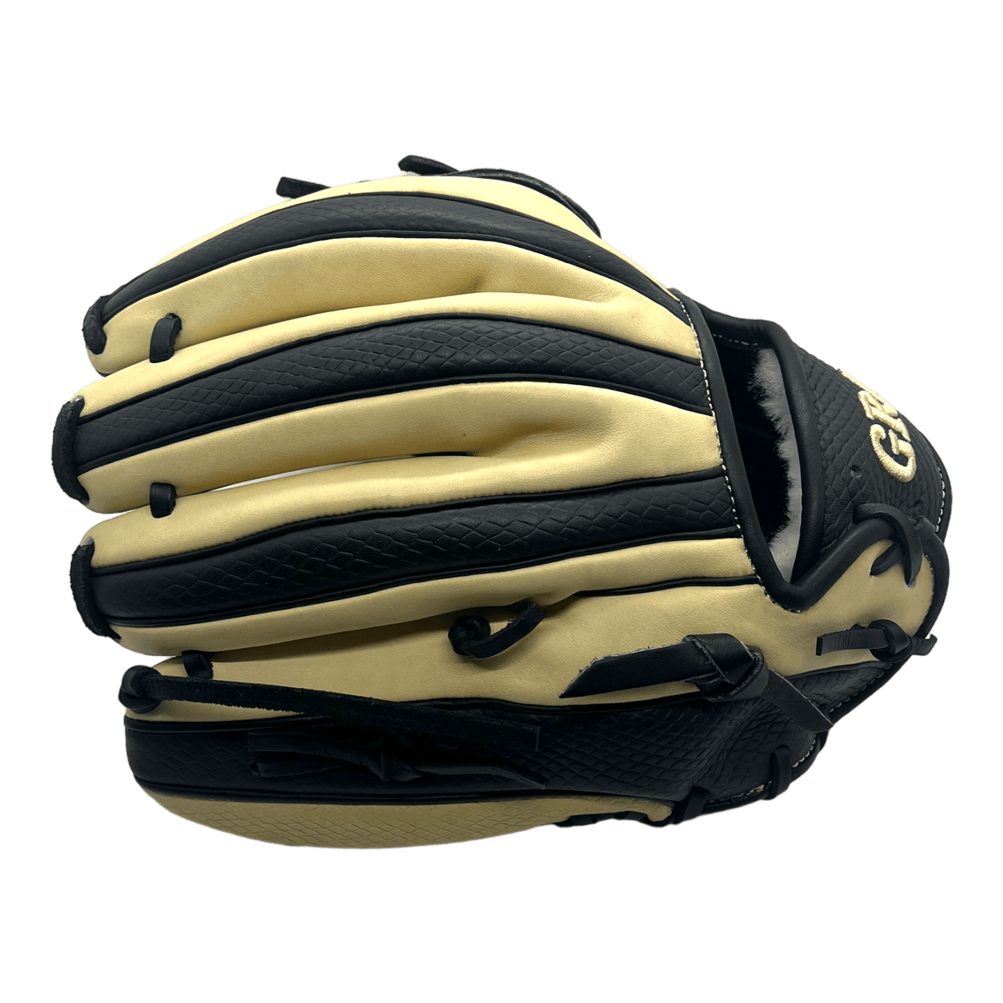 Grace Custom 11.75” Inch Two Piece Web Black Snake Skin Blonde Pitcher Glove - CustomBallgloves.com