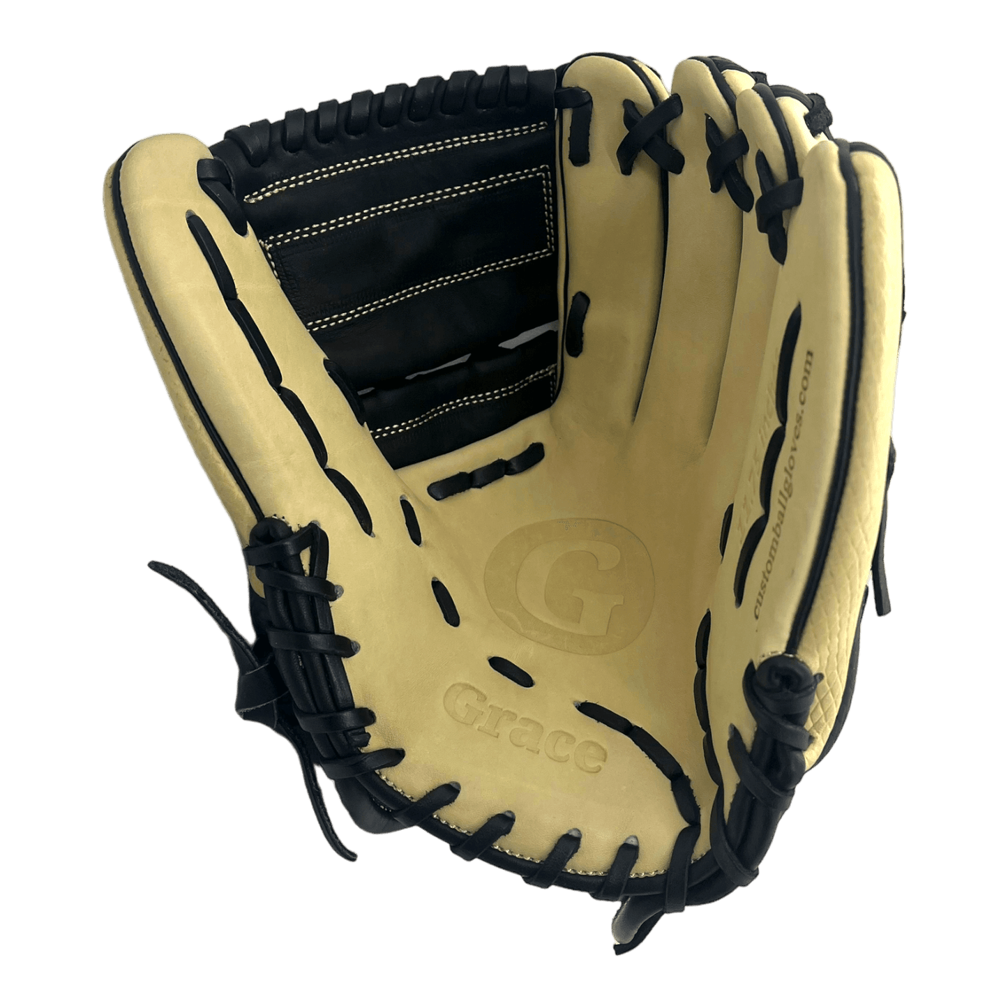 Grace Custom 11.75” Inch Two Piece Web Black Snake Skin Blonde Pitcher Glove - CustomBallgloves.com