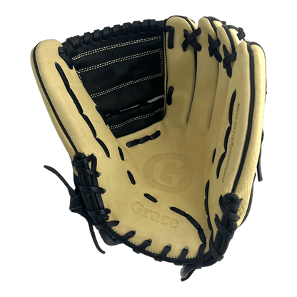 Grace Custom 11.75” Inch Two Piece Web Black Snake Skin Blonde Pitcher Glove - CustomBallgloves.com