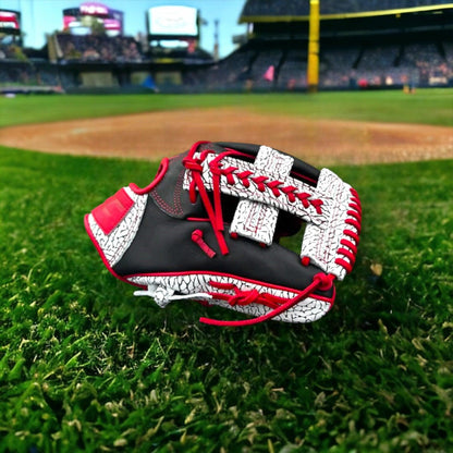 Ignite Glove Co 11.5” Inch MJ Style OG Web Elephant Black Red Infield Glove - CustomBallgloves.com