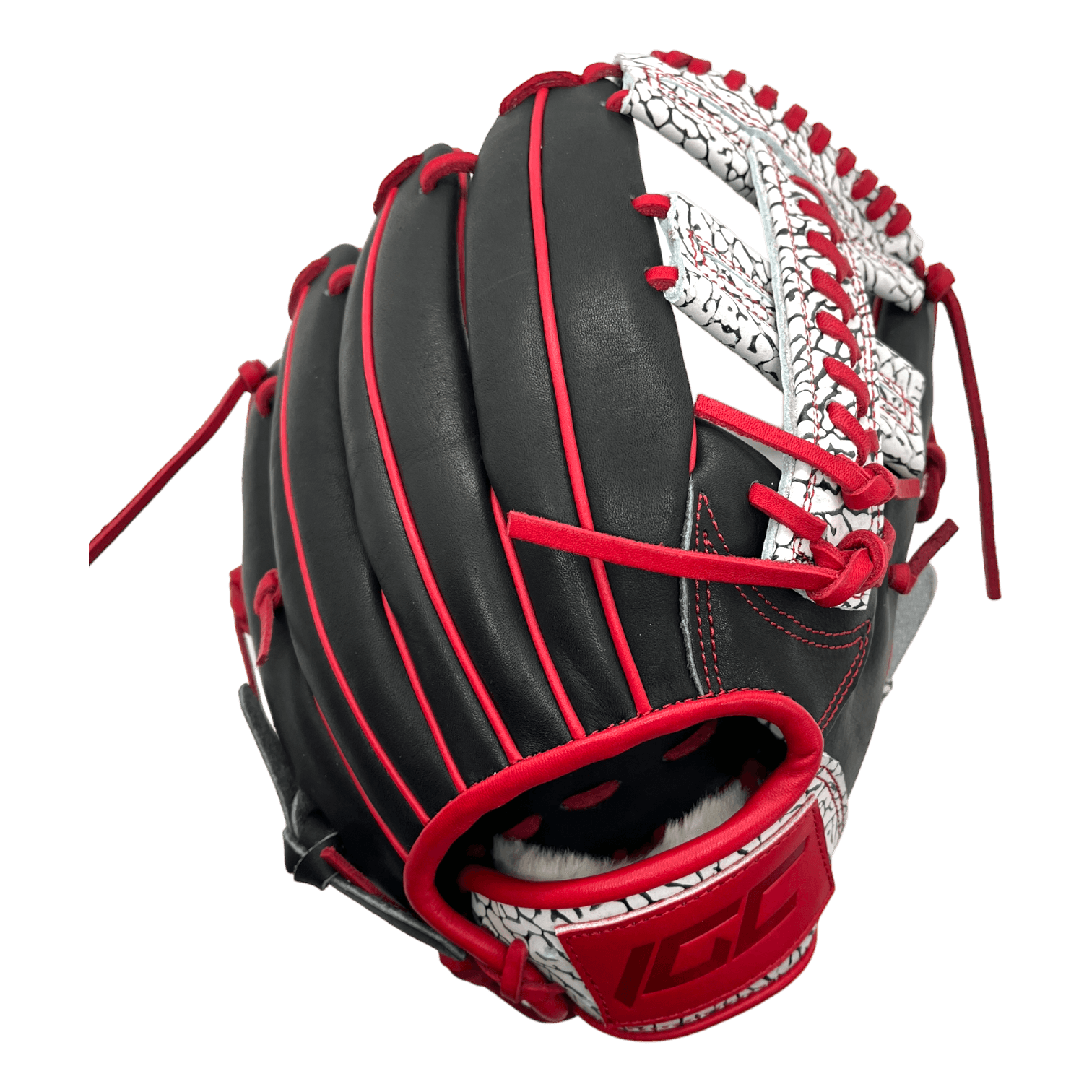 Ignite Glove Co 11.5” Inch MJ Style OG Web Elephant Black Red Infield Glove - CustomBallgloves.com