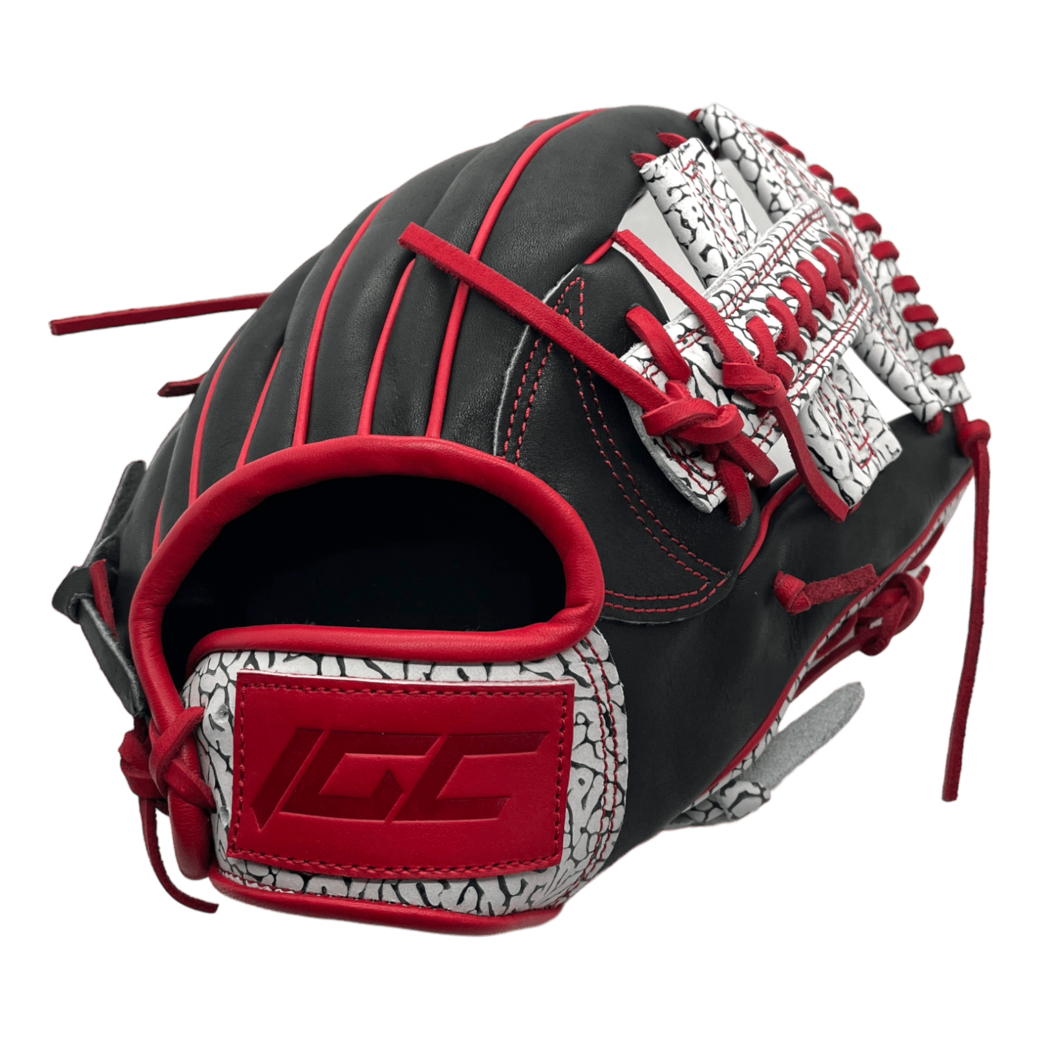 Ignite Glove Co 11.5” Inch MJ Style OG Web Elephant Black Red Infield Glove - CustomBallgloves.com