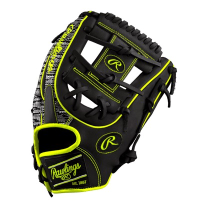 Rawlings Custom 11.5” I-Web Zebra Print Shell Neon Yellow Black Heart of the Hide Baseball Glove - CustomBallgloves.com