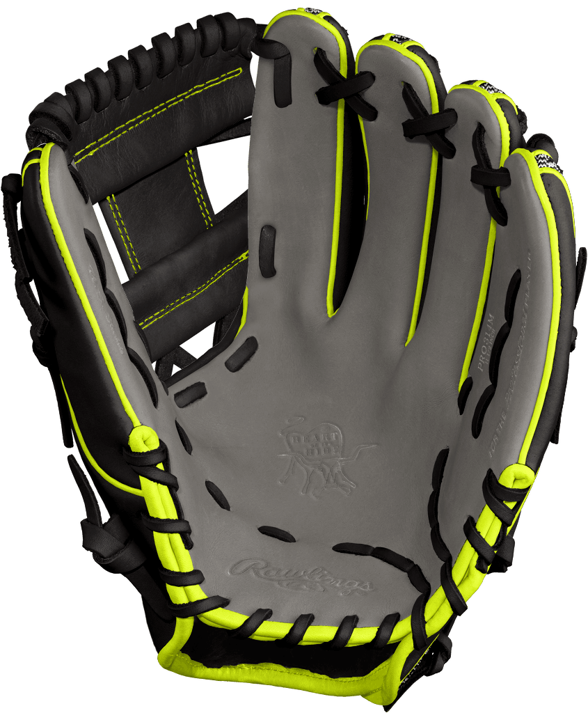 Rawlings Custom 11.5” I-Web Zebra Print Shell Neon Yellow Black Heart of the Hide Baseball Glove - CustomBallgloves.com