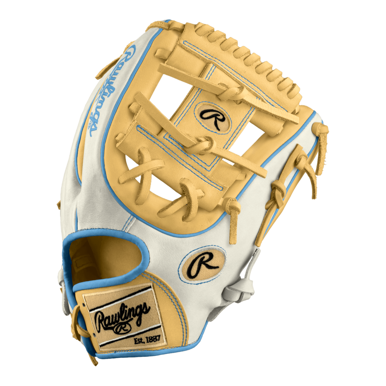 Rawlings Custom 11.5" Inch I-Web Baby Blue Blonde White Heart of the Hide Infield Glove - CustomBallgloves.com