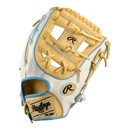 Rawlings Custom 11.5" Inch I-Web Baby Blue Blonde White Heart of the Hide Infield Glove - CustomBallgloves.com