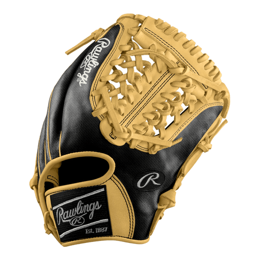 Rawlings Custom 11.50” Modified Trapeze Black Speed Shell Camel Heart of the Hide Pitcher Infield Glove - CustomBallgloves.com