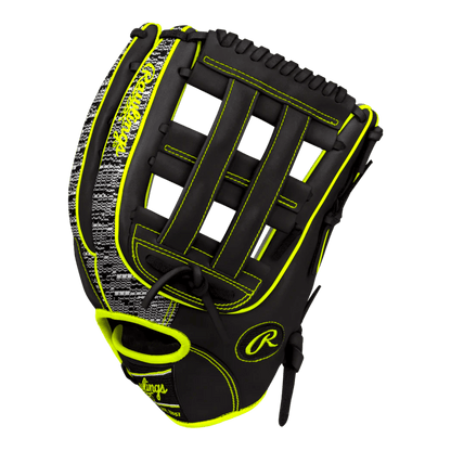 Rawlings Custom 12.75” H-Web Zebra Print Shell Neon Yellow Black Heart of the Hide Outfield Glove - CustomBallgloves.com