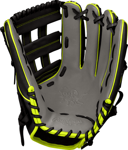 Rawlings Custom 12.75” H-Web Zebra Print Shell Neon Yellow Black Heart of the Hide Outfield Glove - CustomBallgloves.com