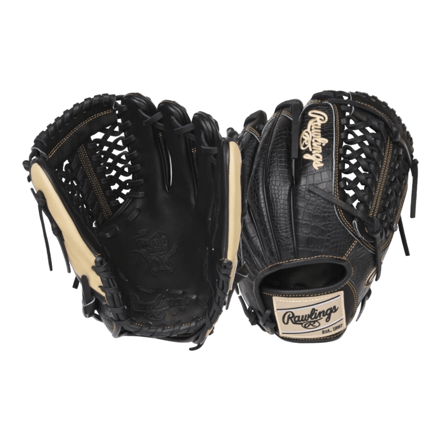 Rawlings R2G 11.75" Inch Croc Skin Black Blonde Heart of the Hide Baseball Glove - CustomBallgloves.com