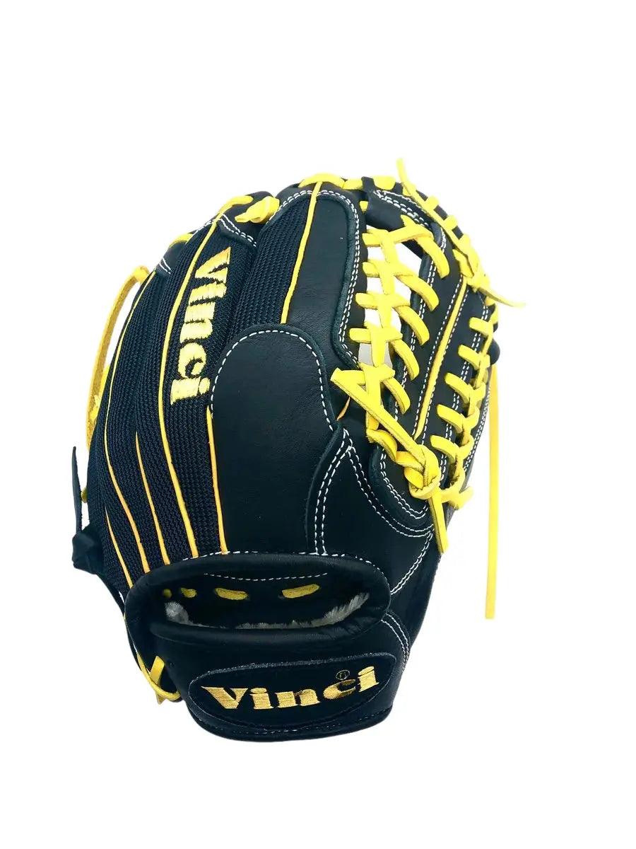 Vinci Pro 11.5” inch Infielder Pitcher Black Yellow Lace Glove - CustomBallgloves.com