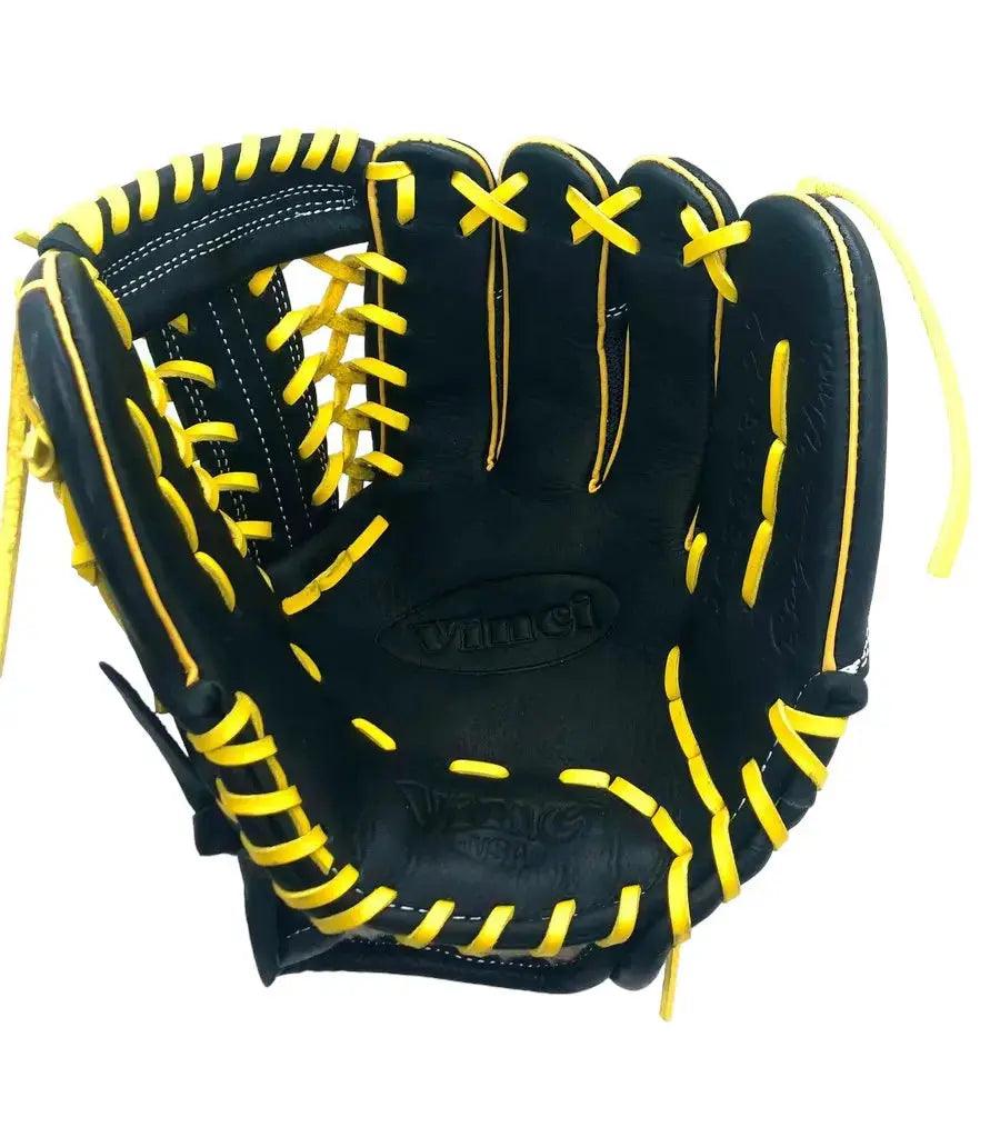 Vinci Pro 11.5” inch Infielder Pitcher Black Yellow Lace Glove - CustomBallgloves.com