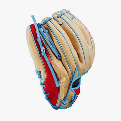 Wilson A1000 1786 11.5” Blonde Baby Blue Red Baseball Glove RHT - CustomBallgloves.com