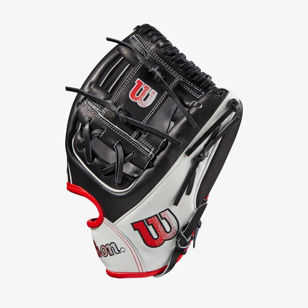 Wilson A2000 11.75” I-Web Black White Red Infield Glove - CustomBallgloves.com