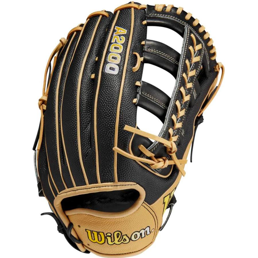 Wilson A2000 12.75” H-Web Black Blonde Brown Outfield Glove - CustomBallgloves.com