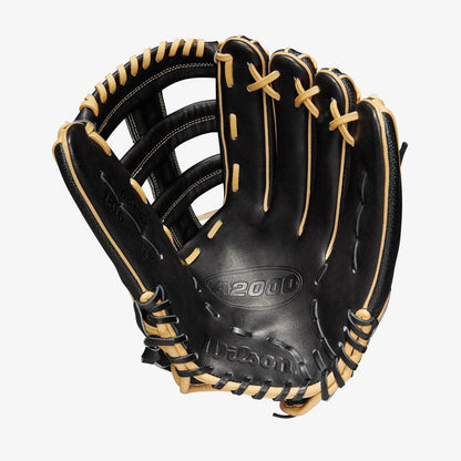 Wilson A2000 12.75” H-Web Black Blonde Brown Outfield Glove - CustomBallgloves.com