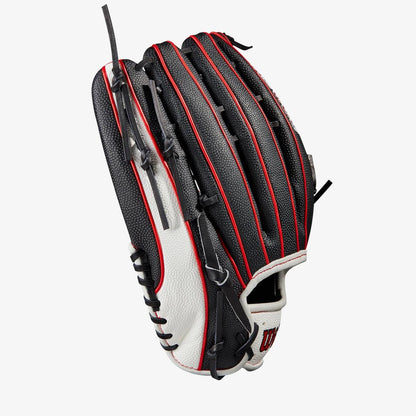 Wilson A2000 12.75” Trapeze Web Black Red White Outfield Glove - CustomBallgloves.com