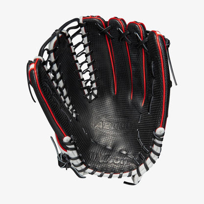 Wilson A2000 12.75” Trapeze Web Black Red White Outfield Glove - CustomBallgloves.com