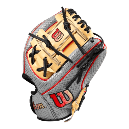 Wilson A2000 Pedroia Fit 11.25” WBW1009811125 I-Web Gray Red Blonde Infield Glove - CustomBallgloves.com